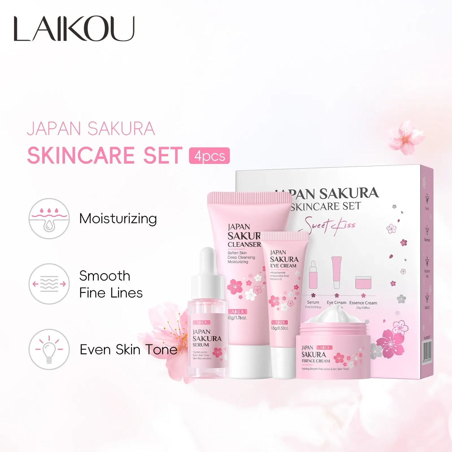 4 PCS Set Cleanser Moisturizing, Eye Cream, Face Serum, Improve Roughness & Dryness