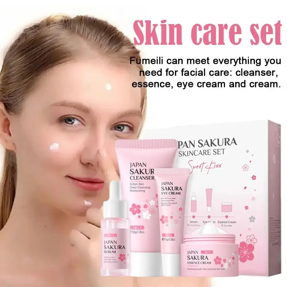 4 PCS Set Cleanser Moisturizing, Eye Cream, Face Serum, Improve Roughness & Dryness