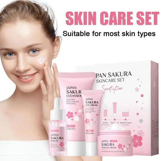 4 PCS Set Cleanser Moisturizing, Eye Cream, Face Serum, Improve Roughness & Dryness