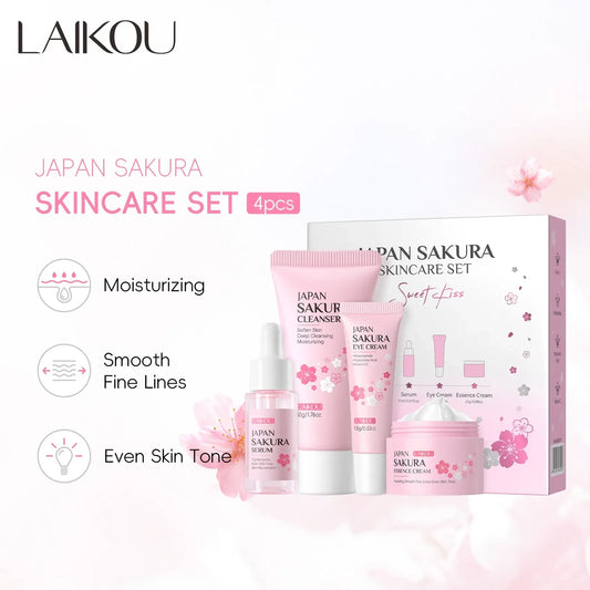 4 PCS Set Cleanser Moisturizing, Eye Cream, Face Serum, Improve Roughness & Dryness